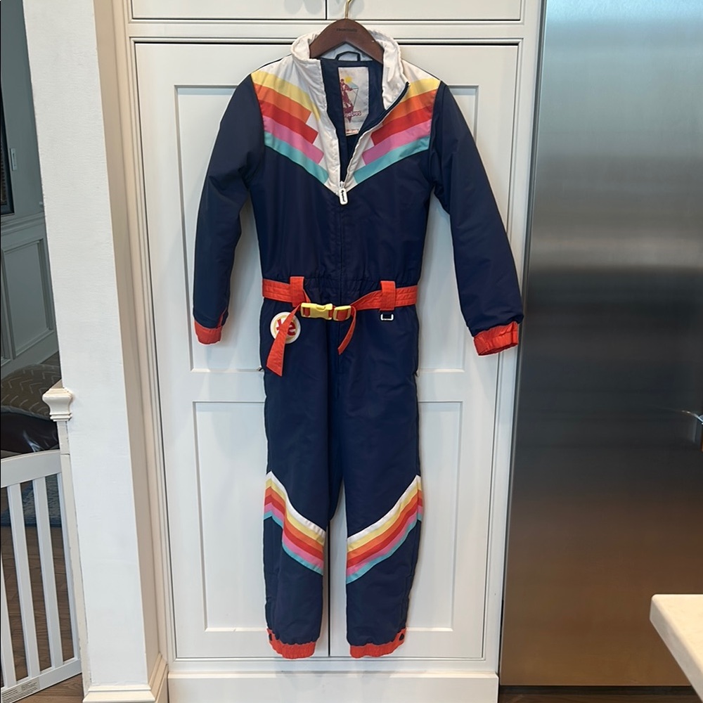 Tipsy Elves Kids Rainbow Ski Suit - Navy and Multicolor